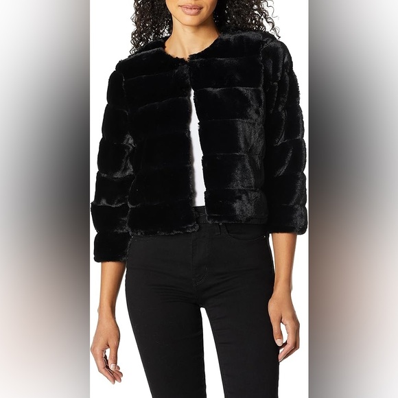 Calvin Klein Black Faux Fur Cropped Jacket- Worn Once- Like New Formal Evening - Picture 2 of 8